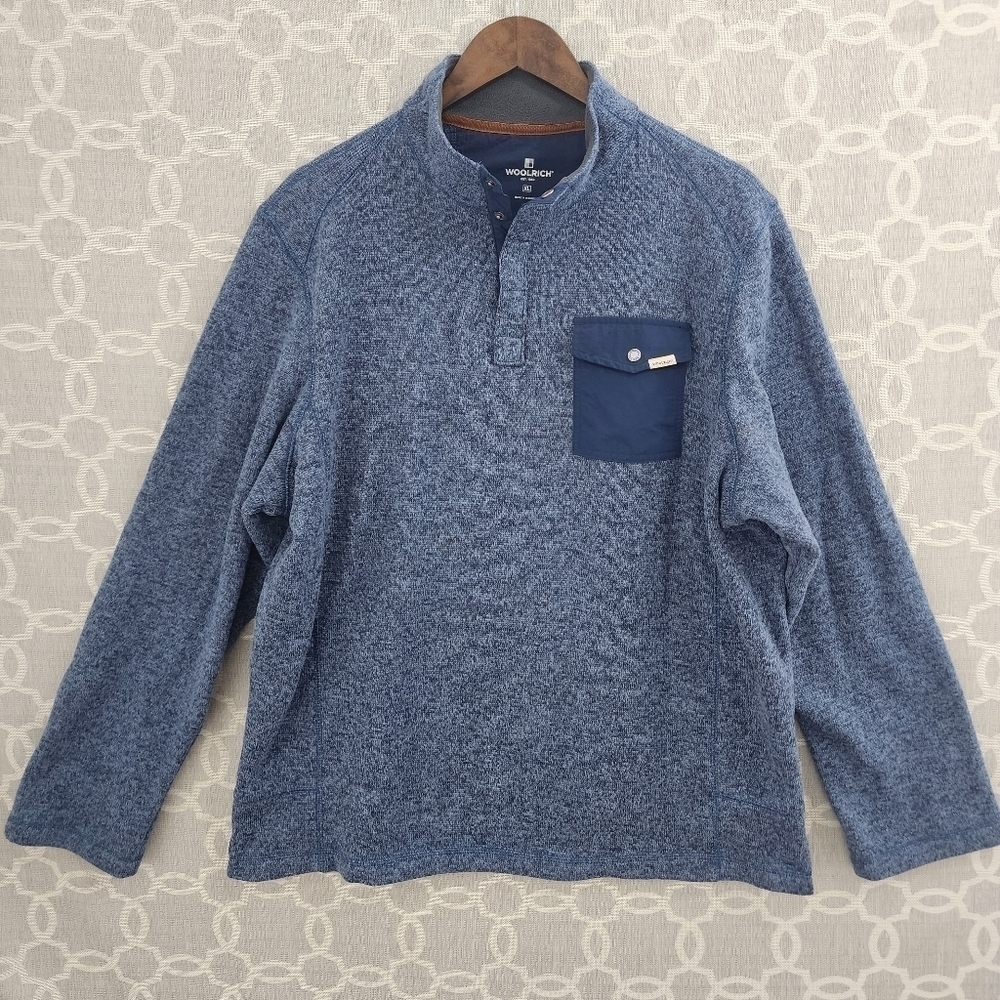 Woolrich Blue Heather Pullover Sweatshirt with Navy Pocket